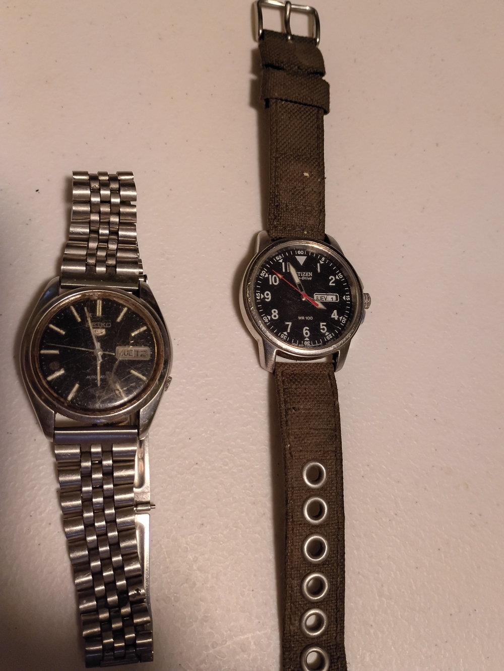 Citizen And SEIKO BOTH WORKING Men's Black Dial Watch with Green Canvas Strap